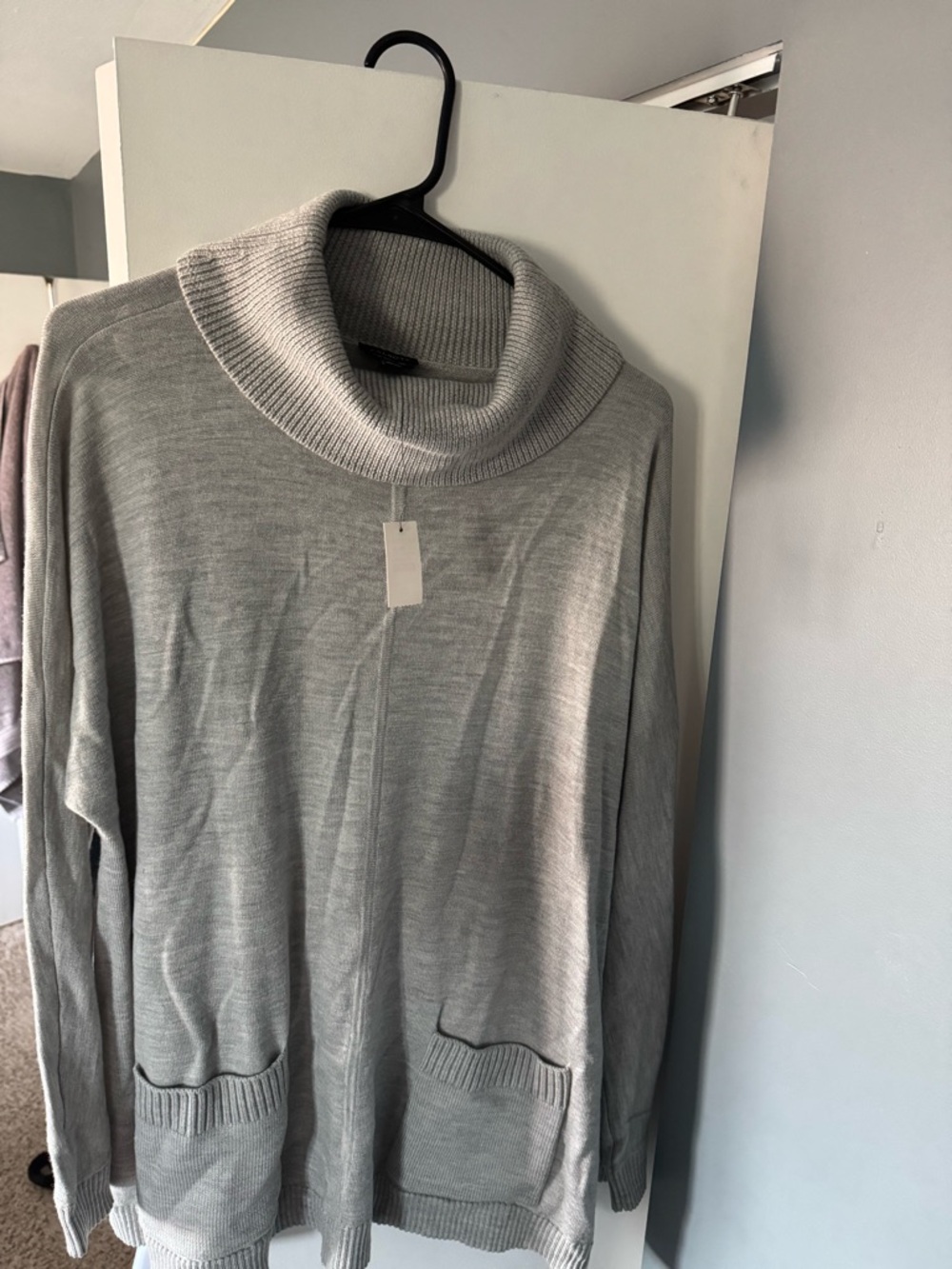 Talbots Light Gray Cowl Neck Sweater with Front Pockets